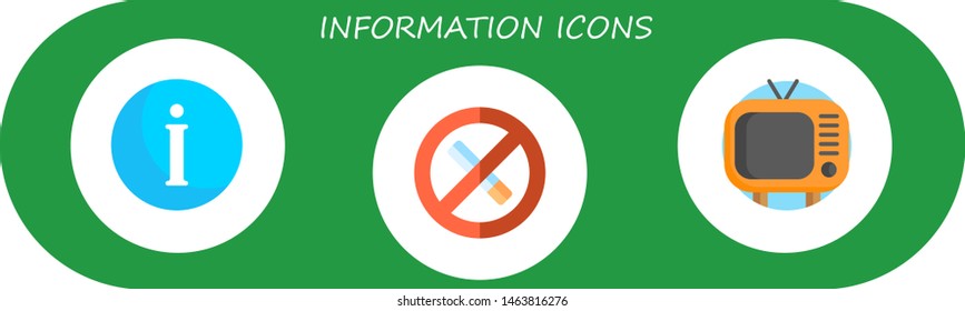 information icon set. 3 flat information icons.  Simple modern icons about  - customer service, no smoking, television