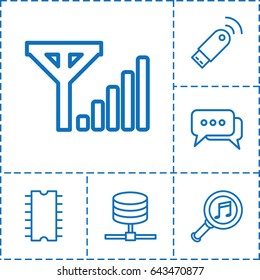 Information icon. set of 6 information outline icons such as serach music, cpu, chat, usb signal, mobile signal
