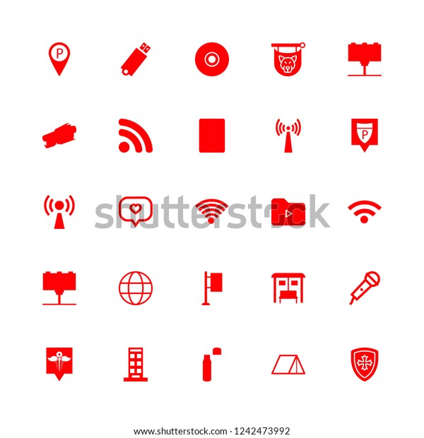 information icon set about worldwide, tent, signal\
and shield vector\
set