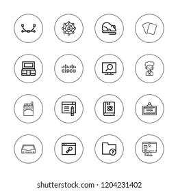 Information icon set. collection of 16 outline information icons with book, call center, browser, cigarettes, cards, cisco, email, folder, mouse, network, open icons.