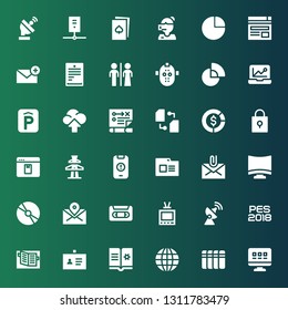 information icon set. Collection of 36 filled information icons included Web, Books, Internet, Ebook, ID, Notebook, Pes, Antenna, Television, Vhs, Mail, Cd, Folder, Warning, Elearning