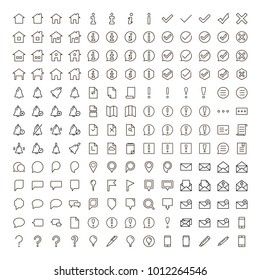 Information icon set. Collection of high quality outline info pictograms in modern flat style. Black information technology symbol for web design and mobile app on white background. Help line logo.
