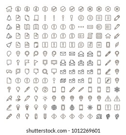 Information icon set. Collection of high quality outline info pictograms in modern flat style. Black information technology symbol for web design and mobile app on white background. Help line logo.