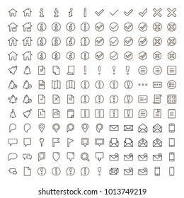 Information icon set. Collection of high quality outline info pictograms in modern flat style. Black information technology symbol for web design and mobile app on white background. Help line logo.
