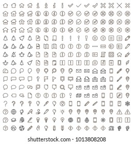 Information icon set. Collection of high quality outline info pictograms in modern flat style. Black information technology symbol for web design and mobile app on white background. Help line logo.