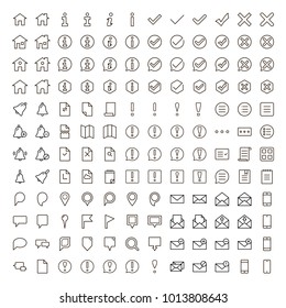 Information icon set. Collection of high quality outline info pictograms in modern flat style. Black information technology symbol for web design and mobile app on white background. Help line logo.