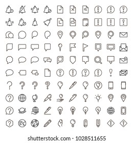 Information icon set. Collection of high quality outline info pictograms in modern flat style. Black information technology symbol for web design and mobile app on white background. Help line logo.