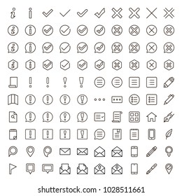 Information icon set. Collection of high quality outline info pictograms in modern flat style. Black information technology symbol for web design and mobile app on white background. Help line logo.