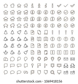 Information icon set. Collection of high quality outline info pictograms in modern flat style. Black information technology symbol for web design and mobile app on white background. Help line logo.