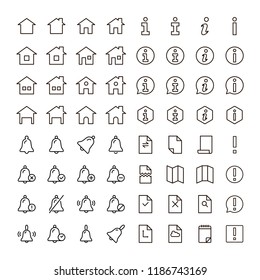 Information icon set. Collection of high quality outline info pictograms in modern flat style. Black information technology symbol for web design and mobile app on white background. Help line logo.