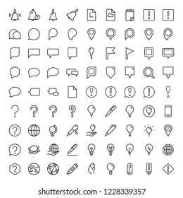 Information icon set. Collection of high quality outline info pictograms in modern flat style. Black information technology symbol for web design and mobile app on white background. Help line logo.