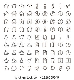 Information icon set. Collection of high quality outline info pictograms in modern flat style. Black information technology symbol for web design and mobile app on white background. Help line logo.