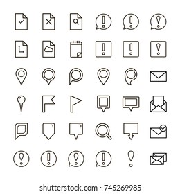 Information icon set. Collection of high quality outline info pictograms in modern flat style. Black information technology symbol for web design and mobile app on white background. Help line logo.