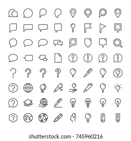 Information icon set. Collection of high quality outline info pictograms in modern flat style. Black information technology symbol for web design and mobile app on white background. Help line logo.