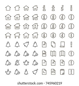Information icon set. Collection of high quality outline info pictograms in modern flat style. Black information technology symbol for web design and mobile app on white background. Help line logo.