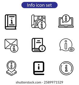 Information icon set. Contains such icons as call center, chat bubbles, Info help desk icons, question mark, search information, customer help vector art icon set on white background.