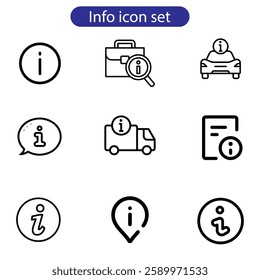 Information icon set. Contains such icons as call center, chat bubbles, Info help desk icons, question mark, search information, customer help vector art icon set on white background.