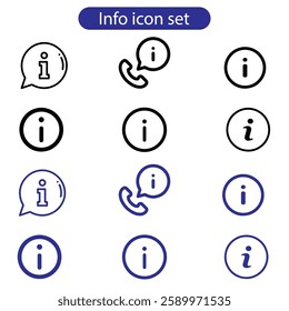 Information icon set. Contains such icons as call center, chat bubbles, Info help desk icons, question mark, search information, customer help vector art icon set on white background.