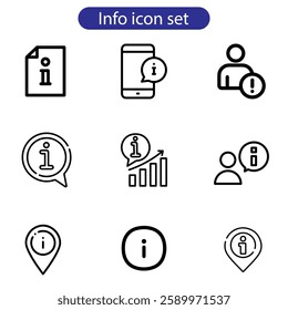 Information icon set. Contains such icons as call center, chat bubbles, Info help desk icons, question mark, search information, customer help vector art icon set on white background.