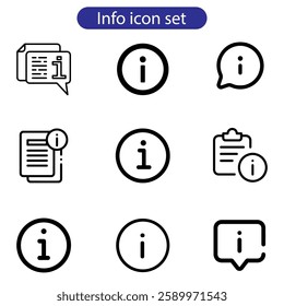 Information icon set. Contains such icons as call center, chat bubbles, Info help desk icons, question mark, search information, customer help vector art icon set on white background.