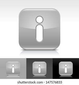 Information icon set. Gray color glossy web button with white sign. Rounded square shape with shadow, reflection on white, gray, black background. Vector illustration design element 8 eps 