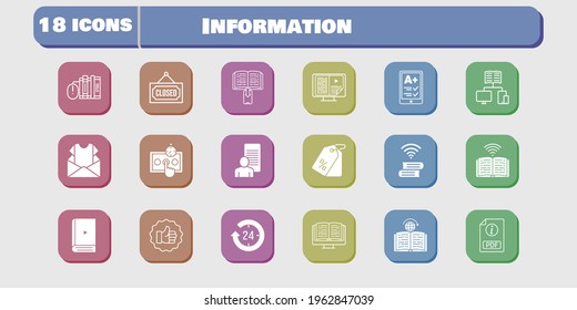 information icon set. included newsletter, study, test, like, book, learning, 24-hours, ereader, ebook, pdf, books, school icons on white background. linear, filled styles.