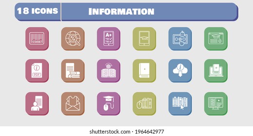 information icon set. included newsletter, study, test, learn, book, learning, login, ereader, books, ebook, pdf, online-learning icons on white background. linear, filled styles.