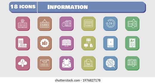 information icon set. included newsletter, test, learn, like, book, learning, login, ereader, 24-hours, ebook, books icons on white background. linear, filled styles.