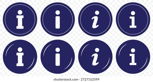 Informationssymbolsatz. Info-Schaltfläche. Info-Symbol flach Stil. Informationssymbolsammlung. Info-Symbole Info-Punkt-Symbol. Verschiedene Stile , weitere Informationen. Vektorsymbole.