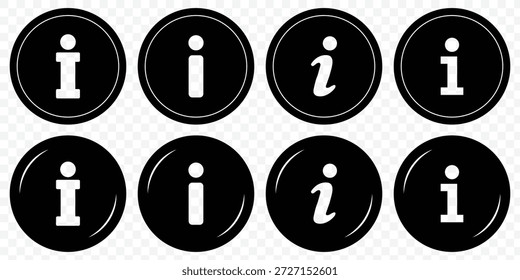 Informationssymbolsatz. Info-Schaltfläche. Info-Symbol flach Stil. Informationssymbolsammlung. Info-Symbole Info-Punkt-Symbol. Verschiedene Stile , weitere Informationen. Vektorsymbole.
