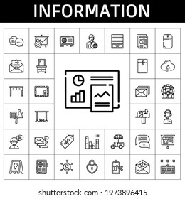 information icon set. line icon style. information related icons such as newspaper, mail, customer service, news reporter, sign, networking, padlock, analytics, presentation