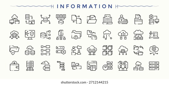Information icon set. Minimalist linear icons. Info icon set. Included help, data, book, man, inform and more.