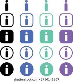Conjunto de iconos de información con múltiples Formas y estilos, diseñados para ayuda, información e indicadores de Asistencia en la interfaz de usuario móvil y de Web. Adecuado para App, paneles e interfaces digitales.