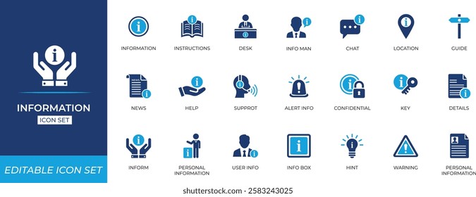 Information icon set. Solid Editable icon collection. Vector illustration.