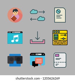 information icon set. vector set about report, student, download and cloud computing icons set.