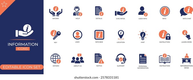 Information icon set.Solid icon collection. Flat Vector Illustration Design.