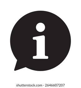 Ícone de informações em um balão de fala para obter ajuda, suporte e orientação representando uma FAQ de helpdesk ou um ícone de glifo sólido de vetor de comunicação de atendimento ao cliente