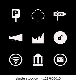 information icon. information vector icons set loud speaker, parking sign, bank and download