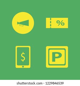 information icon. information vector icons set loud speaker, parking sign, dollar symbol phone and sale ticket