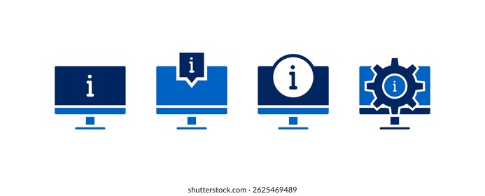 information icon vector illustration. computer with info in flat style - stock design