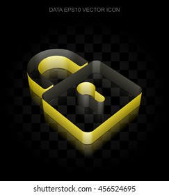 Information icon: Yellow 3d Closed Padlock made of paper tape on black background, transparent shadow, EPS 10 vector illustration.