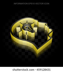Information icon: Yellow 3d Head With Lightbulb made of paper tape on black background, transparent shadow, EPS 10 vector illustration.