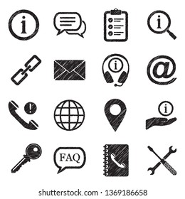 Information Icons. Black Scribble Design. Vector Illustration.
