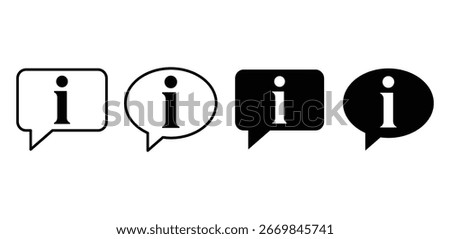 Information Icons Black and White Square and Round Speech Bubbles Vector Design Simple Flat Illustrations