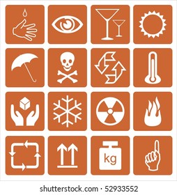Information icons for boxes and other packings