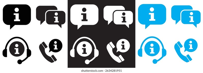 Iconos de información .  Iconos de Help Desk .  Asistencia, asistente, icono de ayuda del Cliente.  Ilustración vectorial. aislado en el fondo blanco y negro. EPS 10