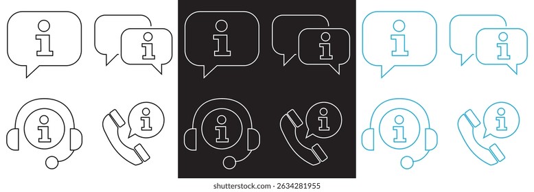 Iconos de información .  Iconos de Help Desk .  Asistencia, asistente, icono de ayuda del Cliente.  Ilustración vectorial. aislado en el fondo blanco y negro. EPS 10