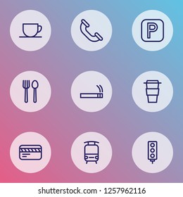 Information icons line style set with traffic light, call, parking sign and other tram elements. Isolated vector illustration information icons.