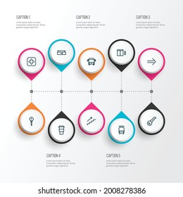 Information icons line style set with exclamation sign, bus, train and other autobus elements. Isolated vector illustration information icons.