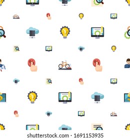 Bildzeichen-Muster nahtlos. Einschließlich bearbeitbarer flacher Marketinglösungen, Fahrradparkplätze, SEO-Optimierung, e-Book, Click Through Rate Symbole. Informationssymbole für Web und Mobile.